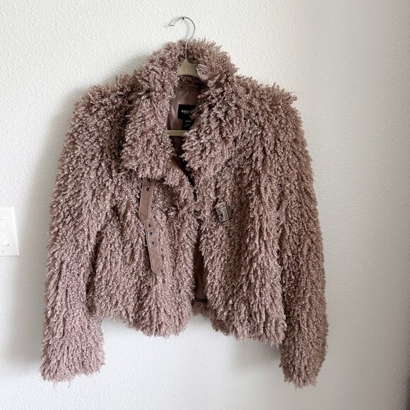 Bisou Bisou by Michele Bohbot Mauve Faux Fur Teddy Moto Jacket | Funnel Neck - Picture 2 of 9